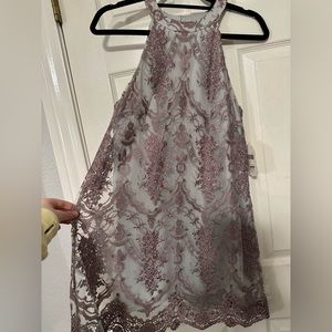 Grey/Blue dress with mesh purple overlay